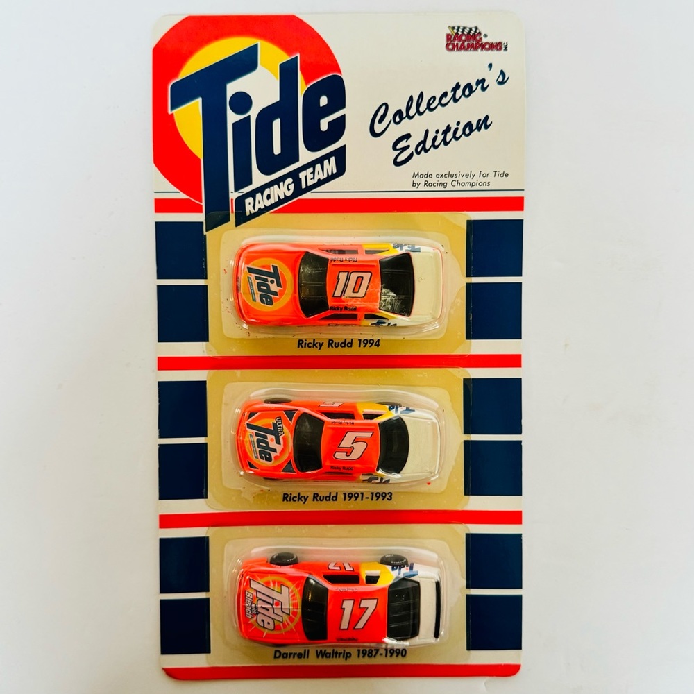 New In Pkg, Vtg 1993 NASCAR Tide Racing Team Collector’s Edition 3-Pk Mini Cars